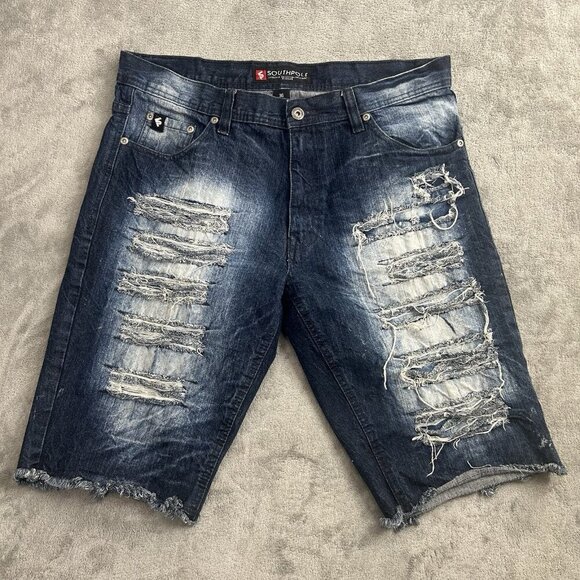 Southpole Shorts Mens 36 Distressed Blue Denim Streetwear Y2K Hip Hop Casual - Picture 1 of 15